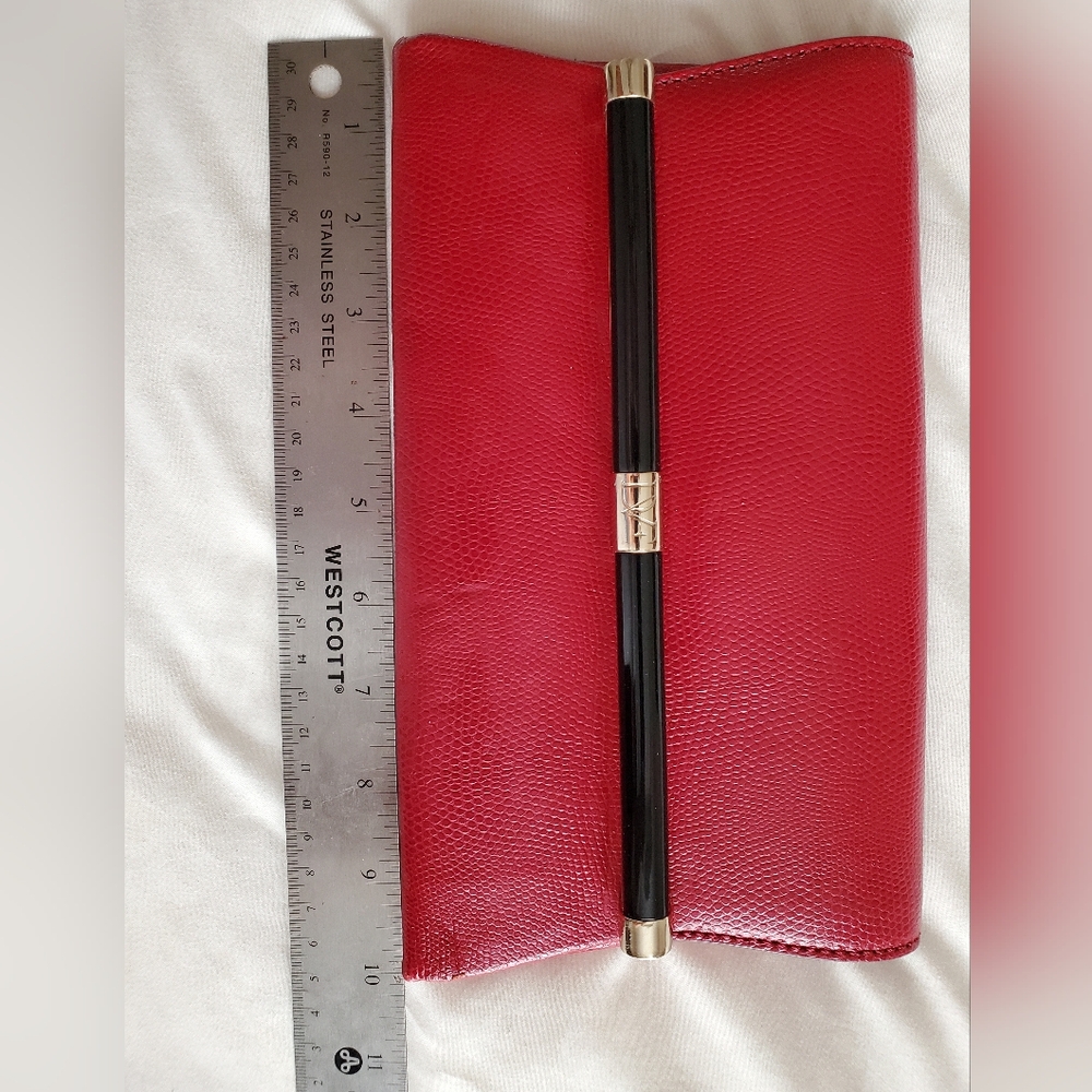 Diane Von Furstenberg Red Lizardskin Leather Envelope Clutch Wallet purse - Picture 6 of 14